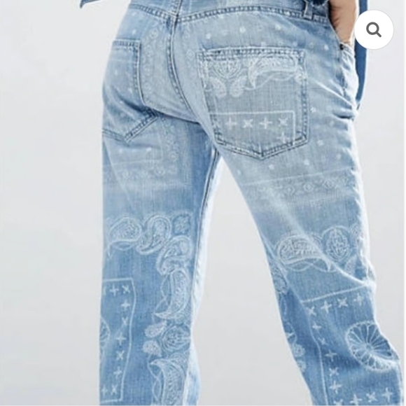 Current/Elliott Blue Boyfriend Badass Bandana Jeans Relaxed Fit - Picture 3 of 7